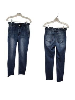 Ashley Mason Paper Bag High Rise Waist Raw Hem Bootcut Denim Jeans Size 7